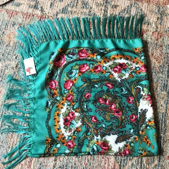 Accessories | Nwt Fringed Floral Scarf From Russia | Poshmark display picture 1